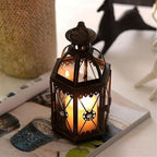 Vintage Iron Candle Lantern for Indoor Outdoor Decor, Decorative Metal Lantern with Glass Panels, Moroccan Style Candle Holder for Tabletop or Hanging, 10x26.5cm(Blue) - Image 2