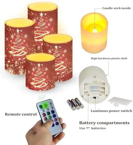 Christmas Tree Firework Battery Operated Flameless Candles with Timer Remote 4 Pack Flickering LED Candles for Indoor Outdoor Winter Home Decorations - Image 2