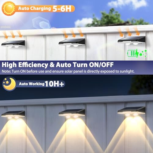 Brightever Solar Fence Lights Black 8-Pack, 3 Modes (3000K/5000K/6500K) - Image 3