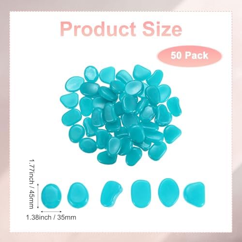 M METERXITY 50-Pack Glow in The Dark Rocks, 1.77" Resin Outdoor Garden Decorations Luminous Pebbles Stones for Garden Plants/Aquarium/Backyard Path, Aquarium Gravel [Light Blue] - Image 3