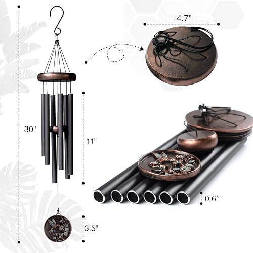 Vanquer Gift Wind Chimes for Outside - 30'' Wind Chimes Outdoor Clearance, Windchimes Outdoors, Memorial Wind Chimes, Sympathy Gift, Patio, Home Décor, Vintage Black (30" Hummingbird) - Image 2