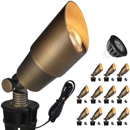 COLOER Solid Brass Landscape Spotlights 12 Pack with 5W MR16 (101B Bronze) by COLOER