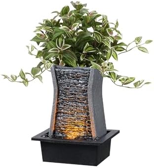 GOSSI Tabletop Water Fountain with LED Lights, Indoor Waterfall Fountain for Home Office Bedroom Decor, Includes Plastic Pots for Plant Growing, Relaxation Desk Accessory (24285) - Image 2