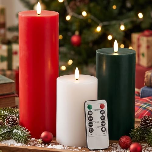 Retisee 3 Pcs 6/8/12" Christmas Flameless LED Candles Decorations for Home by Retisee