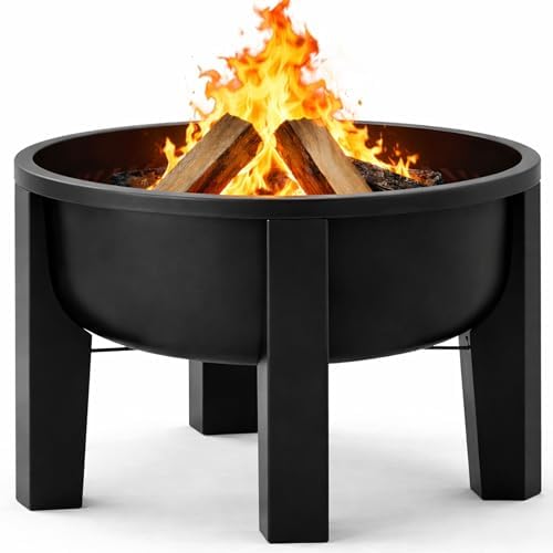 Fire Chief Wood Burning Fire Pit with Tabletop Lid – Modern Outdoor Metal Fire Pit for Patio & Backyard – Premium Heavy Duty Fire Pit Bowl with Multi-Use Side Table (Modern Bowl) by InSideOut