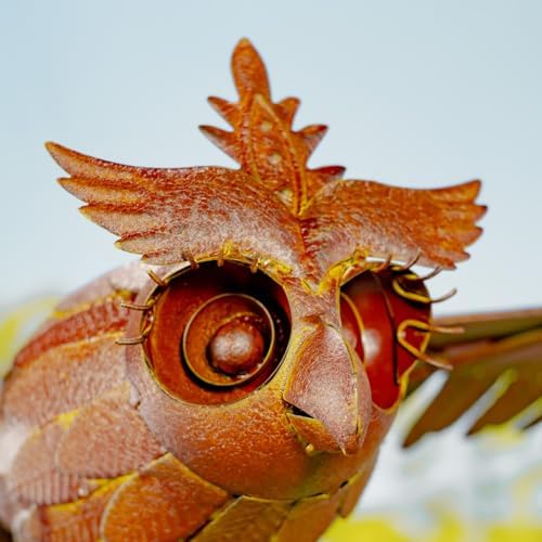 Zaer Ltd. Large Flapping Owl Garden Stake, Metal Wind Kinetic Sculpture, Rusty Color Yard Art Decoration, 58H x 35.5L x 21W inches - Image 2