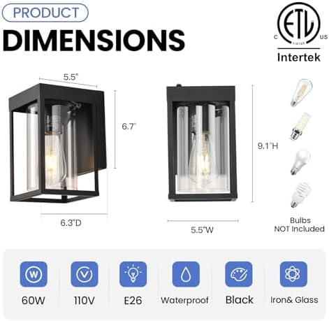 Dusk to Dawn Outdoor Wall Sconce Black 2-Pack Front Porch Wall Light - Image 6