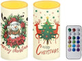 2 Pack Flameless Candles with Remote Candles with Timer Lanterns Battery Operated Flameless Pillar Lights for Dining Table Decoration, Snowman Christmas Deer Stars by Merkmak
