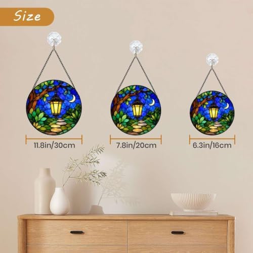 Stained Glass Suncatcher Moonlight Lantern Window Hanging Art, Night Garden Landscape Decor for Mom, Unique Birthday Gift for Her, Home Accents Indoor Wall Ornament (Mixed,11.8×11.8 in) - Image 2