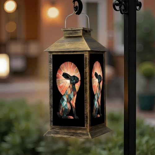 Solar Lantern Pastel Leaded Glass Rabbit Outdoor Waterproof Garden Hanging Lantern Solar Powered Lighting Outside Solar Light for Patio Yard Camping, Gifts for Women Mom - Image 6