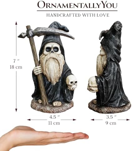 OrnamentallyYou Grim Reaper Gnome Figurine 7", Gothic Occult Statue Yard Decoration - Image 4