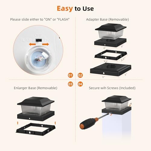 Solar Post Cap Lights, Black, 4x4/5x5, 8-Pack - Image 6