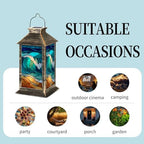 Solar Lantern Intricate Stained Glass Window Beach Waves Sunset Amber Glow Outdoor Waterproof Garden Hanging Lantern Solar Powered Lighting Outside Table Lamp for Patio Deck Camping 1 Pack - Image 5