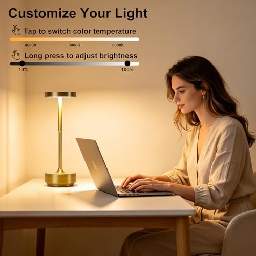 Cordless Table Lamp Rechargeable, 72h Battery Powered Table Light, 2 Gold - Image 2
