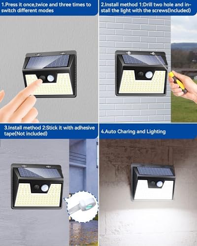 Peasur 20 Pack Solar Lights for Outside, Motion Sensor Outdoor Lights, 140LED Solar Security Lights 3 Working Modes, Solar Lights Outdoor Waterproof for Outside Garden Yard Fence - Image 6