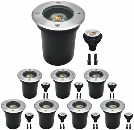 Landscape Lights LED Well Lights 6W,12-24V Low VoltageLandscape Lighting with Replacement 6W 2700K Bulb Dimmable Waterproof Landscape Lighting for Yard, Garden, Patio (White, 8pck) by Agdjasa