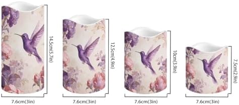 Rose Purple Hummingbird Flower Flickering Flameless LED Candles with Remote and Timer Set of 4 Color Changing Battery Operated Candles Home Birthday Decoration - Image 2