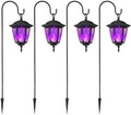 Dynaming 4 Pack Solar Halloween Flame Hanging Lights Outdoor, Flickering Flame LED Garden Lanterns with 4x38 Inch Shepherd Hooks, Landscape Lighting Waterproof for Lawn Yard Pathway Driveway, Purple by Dynaming