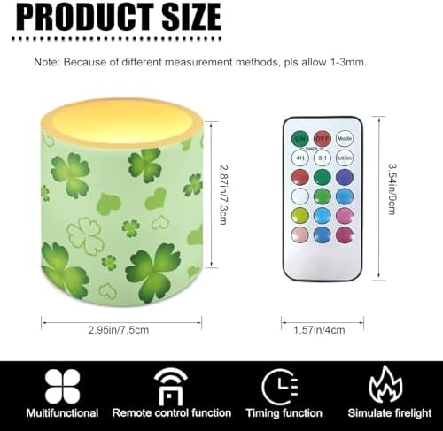 Pack of 4 Flickering Flameless Candles with Remote St Paddy Shamrocks Battery Operated LED Candles with Timer Elictric Pillar Lights for Home Decoration - Image 3