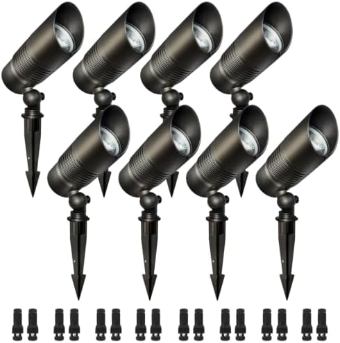 8-Pack Low Voltage Spot Lights, 2700K-5000K Adjustable, 7W, 580LM, IP65 Waterproof, CRI 90+, 12-24V AC/DC, Outdoor Landscape Light for Garden, Yard, Path, Bronze, ETL Listed by Sofiton