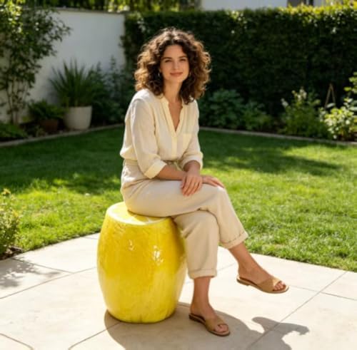 14" Lemon Resin Stool & Side Table, Fruit-Shaped Decorative Plant Stand for Patio, Balcony, Garden, Kitchen & Indoor Outdoor Home Decor - Image 3