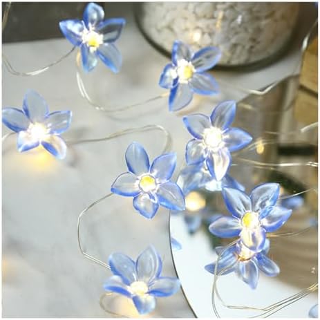 CAKERS Flower Decor String Lights|Creative Christmas Petal-Shaped Copper Wire Fairy Lights|LED Floral Plant Design Ambient Light for Party Bedroom Patio,Blue Flowers,10m(32.8ft)-100LED-Battery by CAKERS
