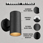 Ken & Ricky Dusk to Dawn Outdoor Wall Sconce Lights,Cylinder,Black,1 PK - Image 4