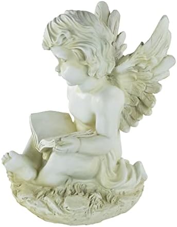 Northlight Heavenly Gardens Distressed Sitting Cherub Angel with Book Outdoor Patio Statue, 12", Distressed Ivory White - Image 4