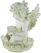 Northlight Heavenly Gardens Distressed Sitting Cherub Angel with Book Outdoor Patio Statue, 12", Distressed Ivory White - Image 4