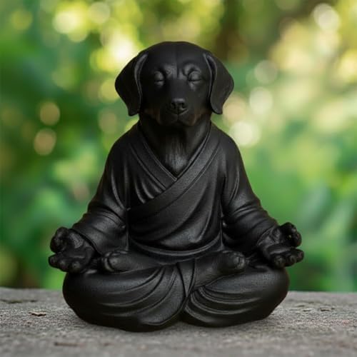 OLOMA Concrete Meditating Dog Statue Heavy Stone Garden Sculpture Weather Resistant Outdoor Indoor Decor for Patio Lawn Yard Entryway Meditation Space Accent Feature by OLOMA