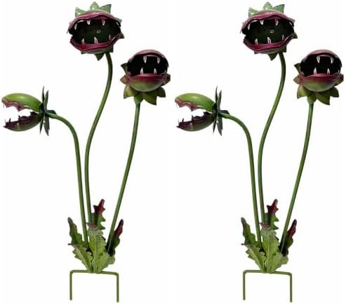 Venus Flytrap Garden Stake - 25inch Metal Outdoor Flowers Yard Art (2PCS) by Unknown