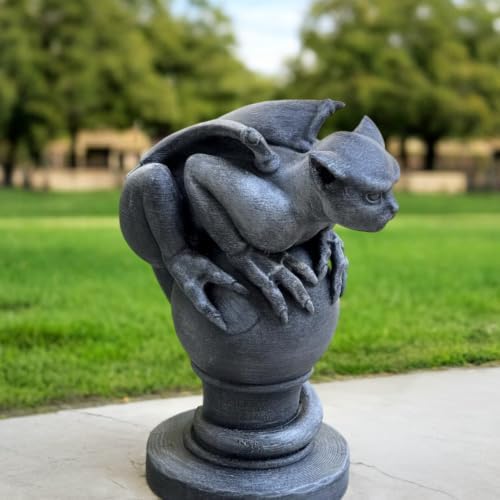OLOMA Gothic Gargoyle Stone Statue Garden Fantasy Yard Decor Handmade Dragon Cat Sculpture Outdoor Mythical Creature Lawn Patio Porch Fence Post Topper Halloween Ornament Memorial Accent - Image 3