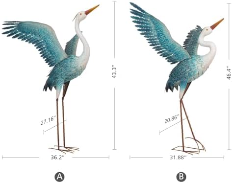 chisheen Garden Statue Outdoor Metal Heron Crane Yard Art Sculpture for Lawn Patio Backyard Decoration,46 inch (2-Pack) (White&Blue) - Image 2