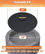 24" Wooden-Handle Fire Pit Lid for Pits up to 22", Round Metal Bonfire Pit Burner Pan Cover, Smokeless Fire Pit Cover for Fire Tables, All-Weather Resistance Outdoor Firepit Accessory - Image 3
