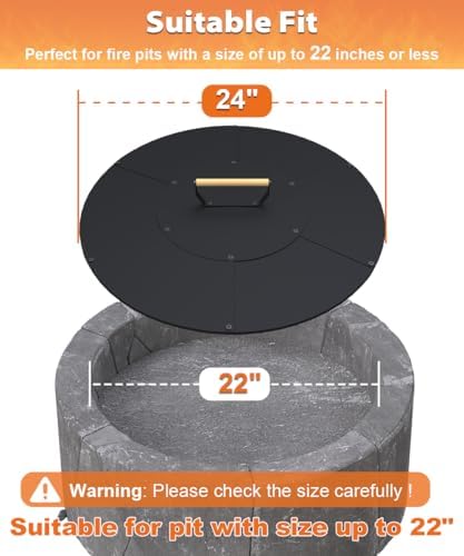 24" Wooden-Handle Fire Pit Lid for Pits up to 22", Round Metal Bonfire Pit Burner Pan Cover, Smokeless Fire Pit Cover for Fire Tables, All-Weather Resistance Outdoor Firepit Accessory - Image 3
