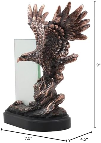 Ebros Patriotic American Bald Eagle with Outspread Wings Perching on Cliff Rock Picture Frame Bronze Electroplated Figurine with Base Resin Photo Frame Eagle Statue - Image 5
