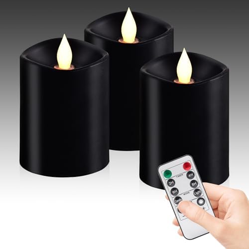 Black Remote Flameless Candles,LED Candle Black, 3"*4"-3pcs by WOOCODOWE
