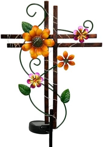 Putuo Decor Cross Outdoor Solar Garden Lights Decorative Metal Cross Garden Stake Light with LED Lights Waterproof for Yard Garden Pathway Remembrance Gifts, L087SN-0004383 by PUTUODECOR