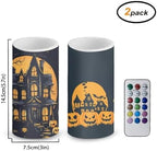 Halloween Flameless Candles with Remote and Timers Battery Operated Candles for Trick or Treat Day Home Party Banquet Decoration, Pumpkin Haunted House Print - Image 2