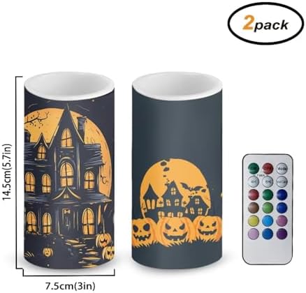 Halloween Flameless Candles with Remote and Timers Battery Operated Candles for Trick or Treat Day Home Party Banquet Decoration, Pumpkin Haunted House Print - Image 2