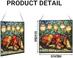 Bay Miniature Horse Curled Near Garden Lanterns Square Suncatcher – Stained Glass Style Window Panel with Pastoral Scene, Custom Decorative Hanging Art for Equestrian Home, Christmas rAWSQA - Image 2