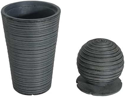 31.5" H Tall Striped Concrete Column Outdoor Fountain with LED Lights, Modern Freestanding Sphere-Top Water Feature for Patio, Garden & Backyard Decor - Image 6