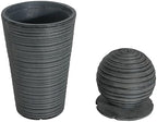 31.5" H Tall Striped Concrete Column Outdoor Fountain with LED Lights, Modern Freestanding Sphere-Top Water Feature for Patio, Garden & Backyard Decor - Image 6