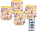 Set of 4 Tulip Flameless Candles with Timer Battery Operated Candles with Remote LED Pillar Tea Lights for Indoor Outdoor Easter Day Patio Porch Wedding Home Decorations by Merkmak