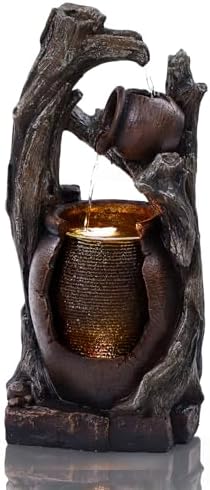 Jocoevol 32" H Outdoor Water Fountain, 2-Tiers Clay Pot Waterfall Fountain - Image 2