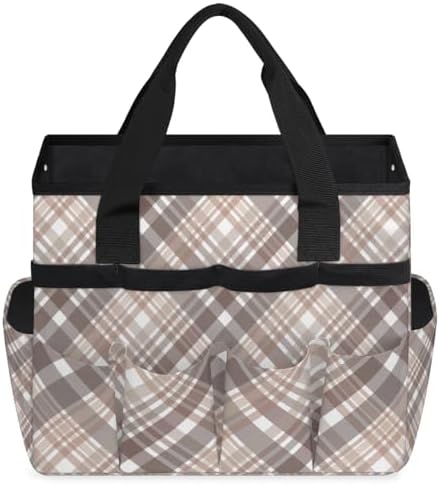 St Patricks Plaid Garden Tool Bag Tote for Men Women Multiple Pockets Wide Mouth Heavy Duty Waterproof Tool Organizer Bag for Outdoor Lawn Yard Portable Gardening Storage With Elasticbands by Unknown