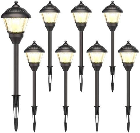 GOODSMANN Pathway Lights 1.5W LED 8PK Outdoor Low Voltage Landscape Lighting Kits 100Lumen Hardwired Path Lights 3000K Warm White Metal 12V Bronze Electric Sidewalk Walkway Light with Cable Connector by GOODSMANN