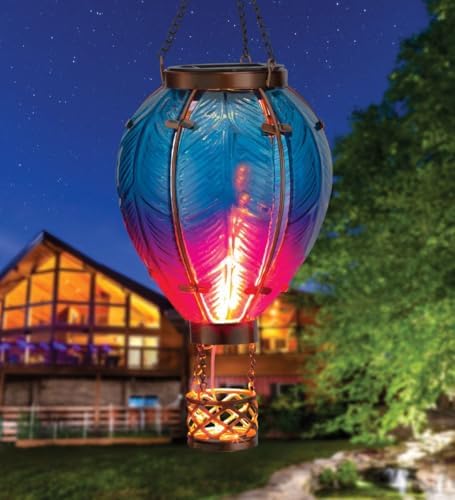 Regal Art & Gift Hot Air Balloon Solar Lantern – Hanging Solar-Powered LED Lights, Waterproof Portable Decorative Outdoor Lamp Made of Metal & Glass for Garden, Patios & Pathway – Blue (Small) - Image 4