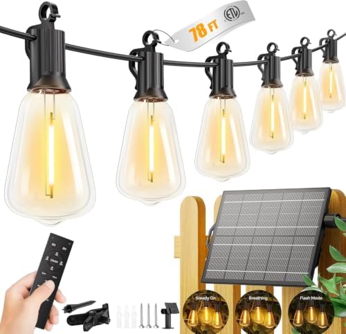 Brightown 78FT Solar String Lights Outdoor, 35+1 Shatterproof LED Bulbs by Brightown