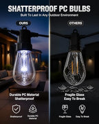 Outdoor String Lights, 50FT RGBW Color Changing Patio Lights with Remote and APP, Dimmable IP65 Waterproof Shatterproof LED Lights for Backyard Garden Party Decor - Image 6